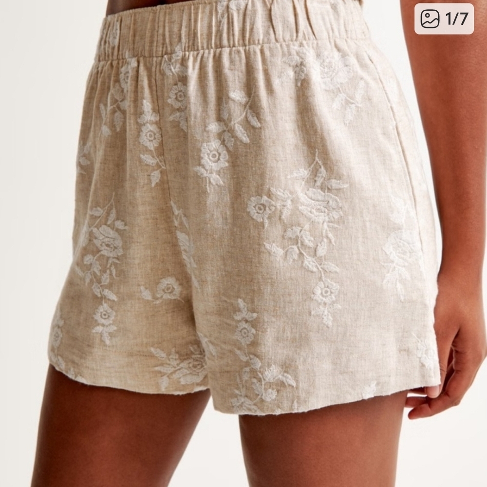 Abercrombie & Fitch High Waist Pull On Linen Blend Shorts